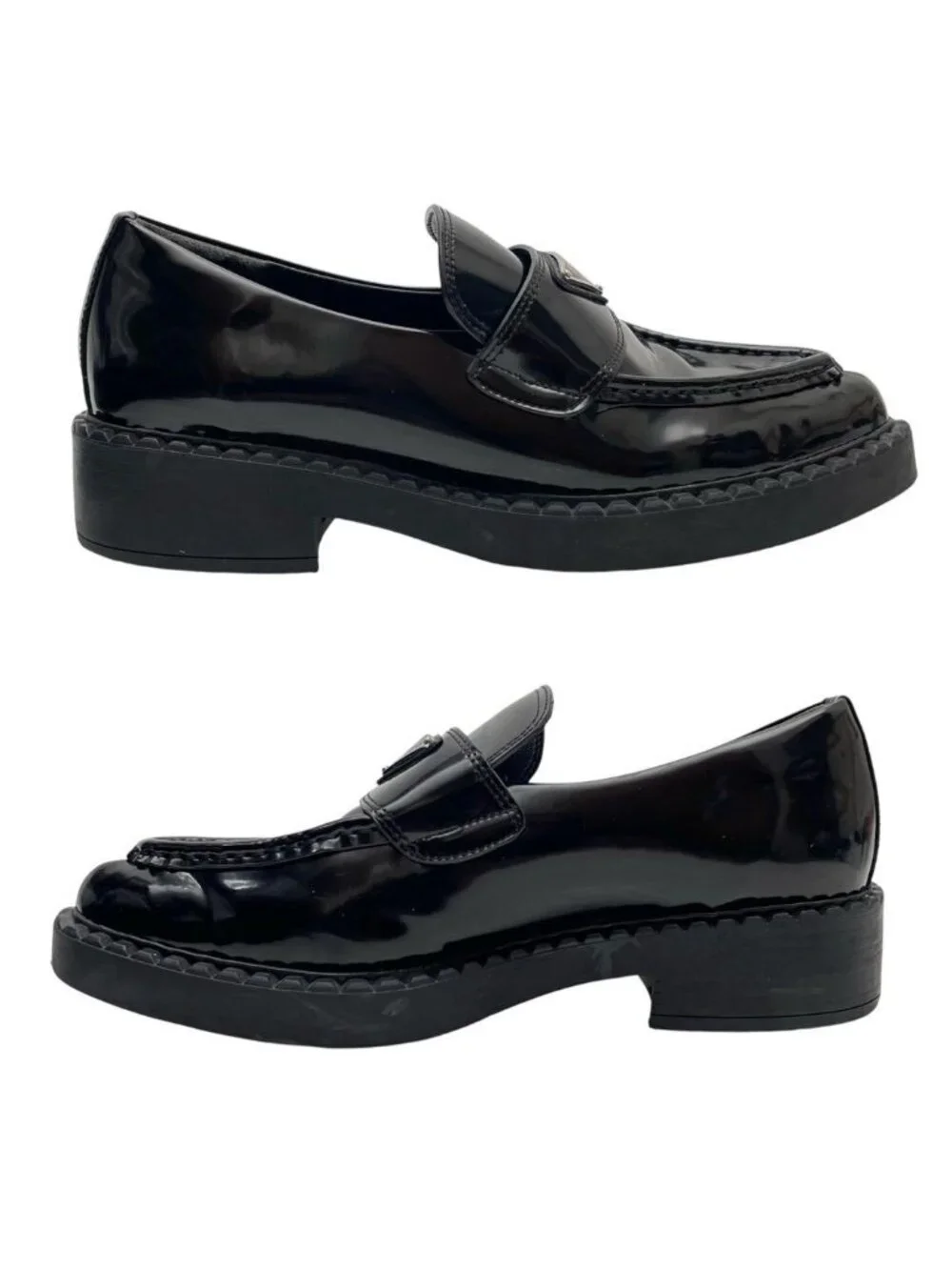 Prada Leather Triangle Plate Logo Loafers Black